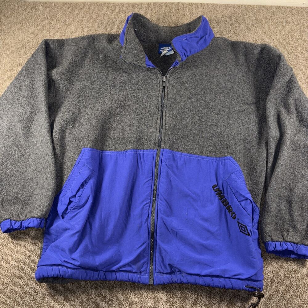 Vintage Umbro Full Zip Fleece Jacket Blue Gray Large
